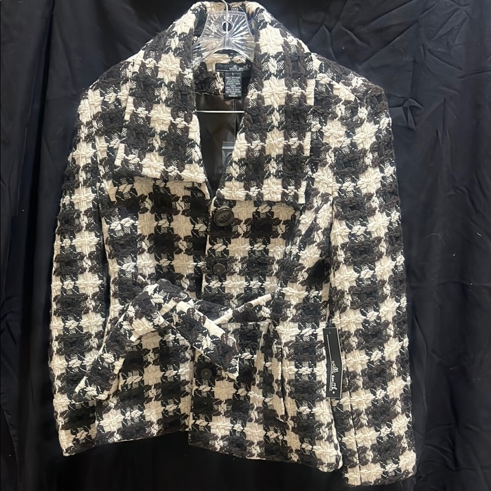 Willi Smith Black and Cream Checkered Blazer large